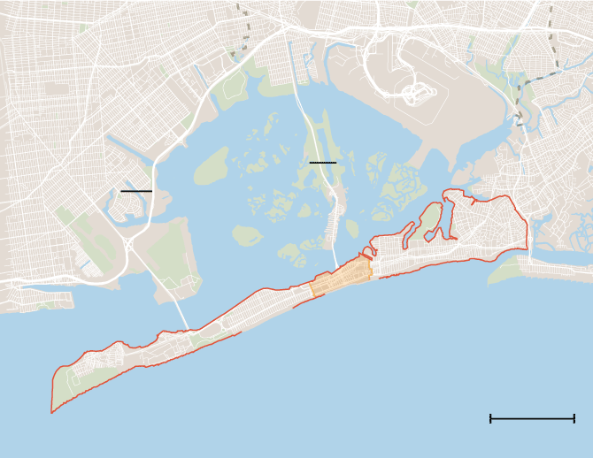 Rockaway beach outlined in red