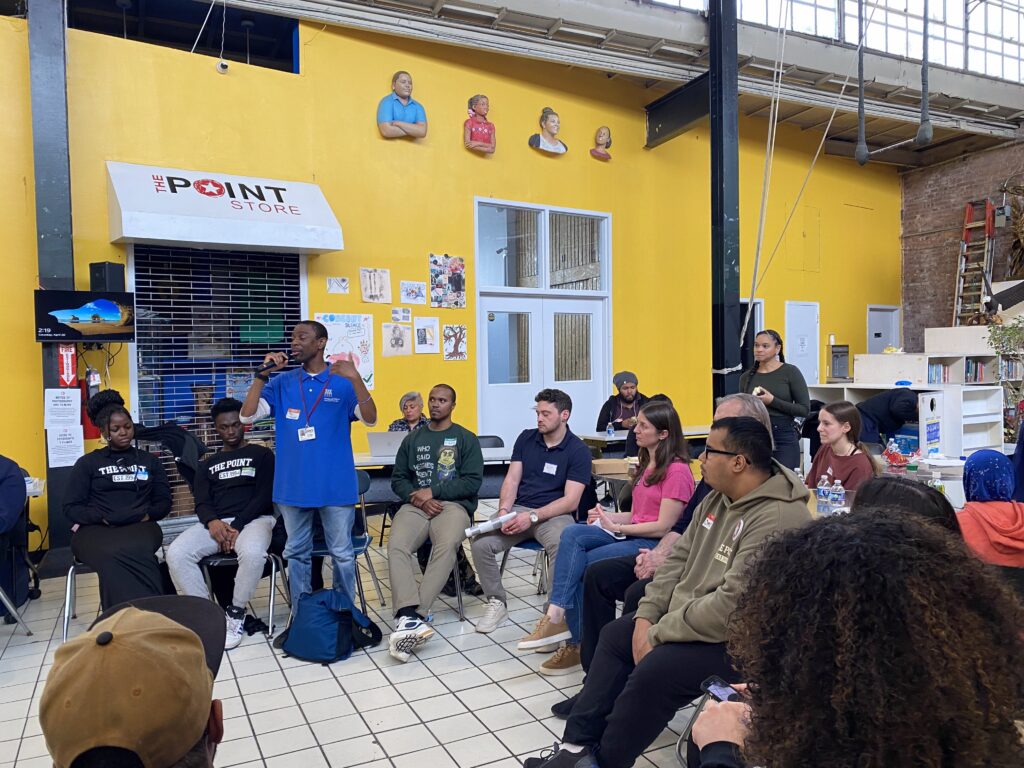 Participants at a Town Hall at The Point Community Development Corporation share feedback on the Bronx is Breathing project